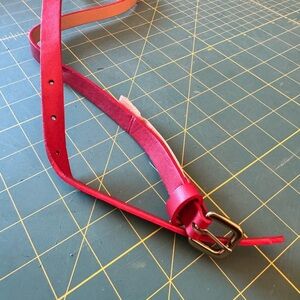 Bright Red Leather Belt with Gold Buckle​
